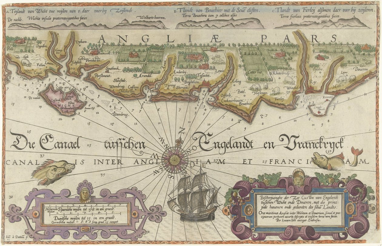 Karte der englischen Küste zwischen der Isle of Wight und Dover von Joannes van Doetechum (I)