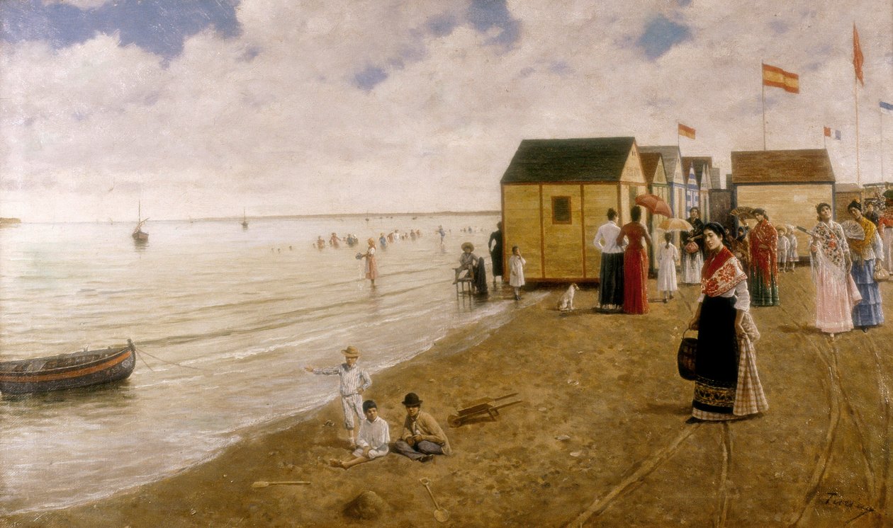 Der Strand von Sanlucar de Barrameda (La playa de Sanlucar de Barrameda) Gemälde von Joaquin Turina Arenal (1847-1903) Private Sammlung. von Joaquin Turina Arenal