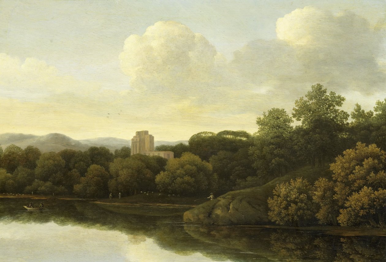 Waldlandschaft mit Fluss von Johan (1620-1660) Lagoor