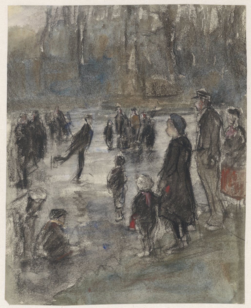 Eisvergnügen auf dem zugefrorenen Teich im Haagse Bos von Johan Antonie de Jonge