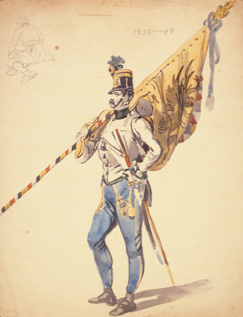 Ein Offizier mit einem Bataillonsbanner eines ungarischen Infanterieregiments, 1835-1848 von Johan Baptiste Heinefetter