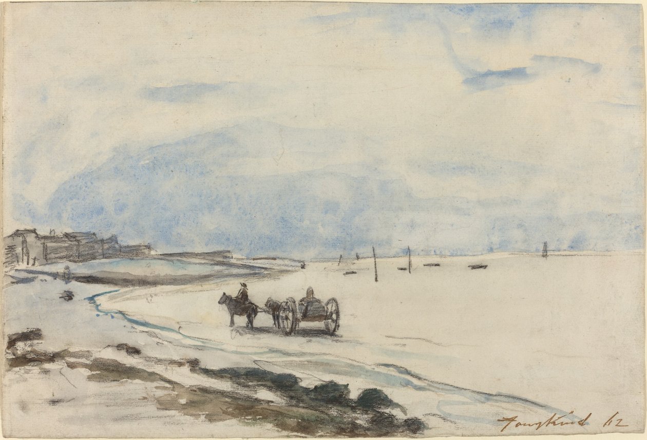 Karren am Strand von Etretat, 1862 von Johan Barthold Jongkind