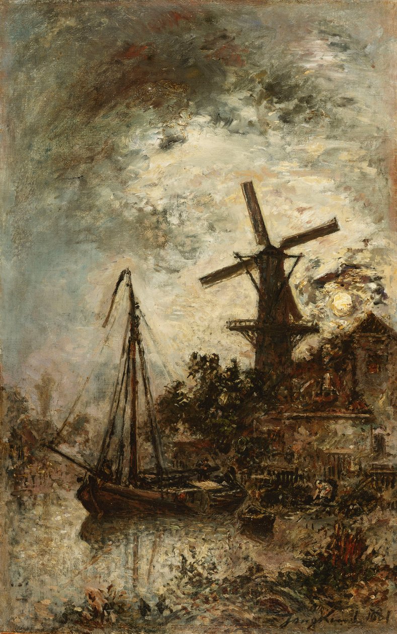 Mühle am Ufer der Vilet von Johan Barthold Jongkind