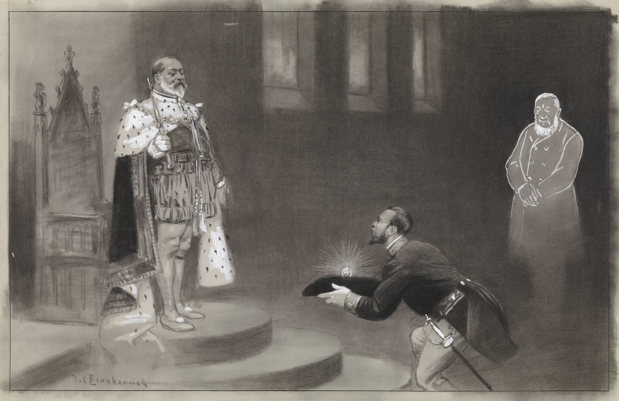 Entwurf für Illustration in De Amsterdammer: Das Geschenk der Transvaler für König Eduard von Johan Braakensiek