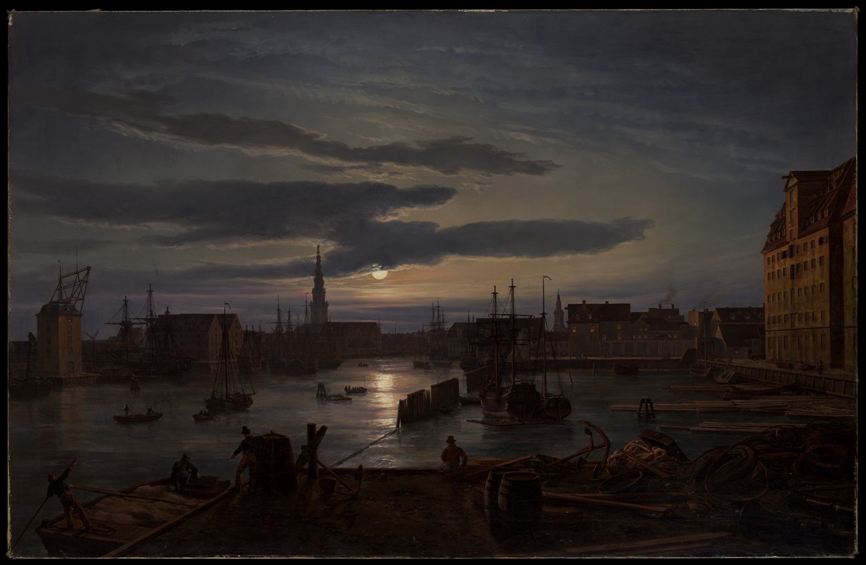 Der Hafen von Kopenhagen im Mondlicht von Johan Christian Dahl