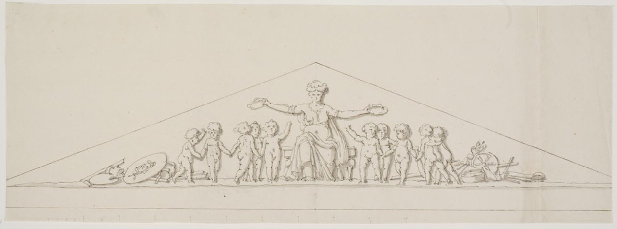 Entwurf für ein Giebelfeld, das Wohlstand symbolisiert, mit Putti von Johan Christoph Petzold