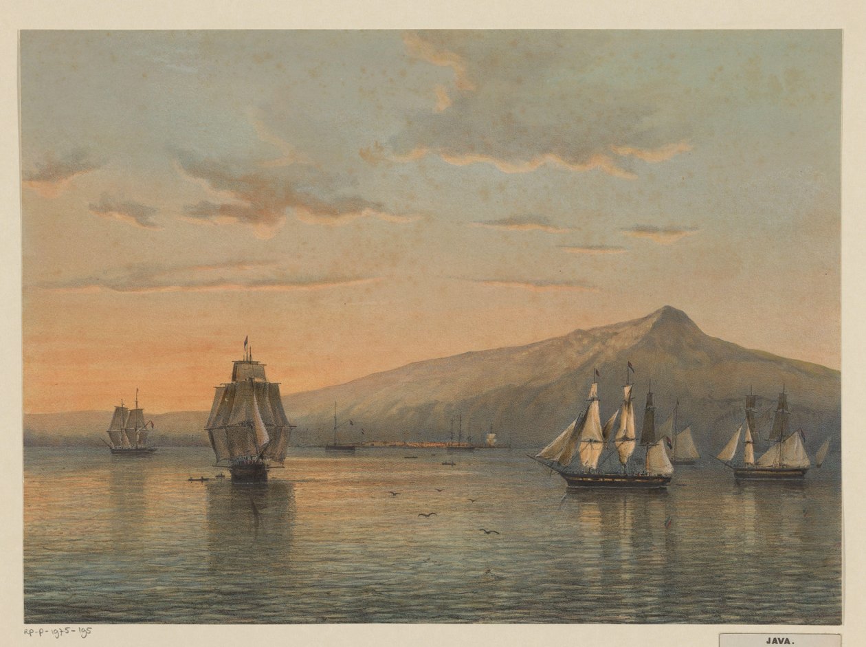 Ansicht des Ankerplatzes bei Anjer auf Java von Johan Conrad Greive