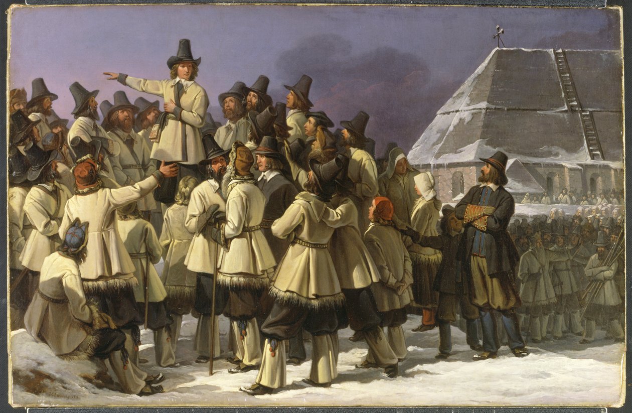 König Gustav Vasa von Schweden spricht zu den Männern aus Dalarna in Mora von Johan Gustaf Sandberg