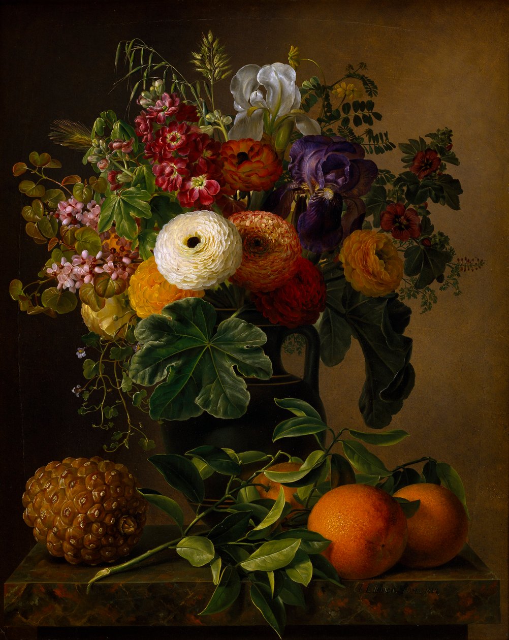 Stillleben mit Blumen in einer antiken Vase, 1834 von Johan Laurentz Jensen