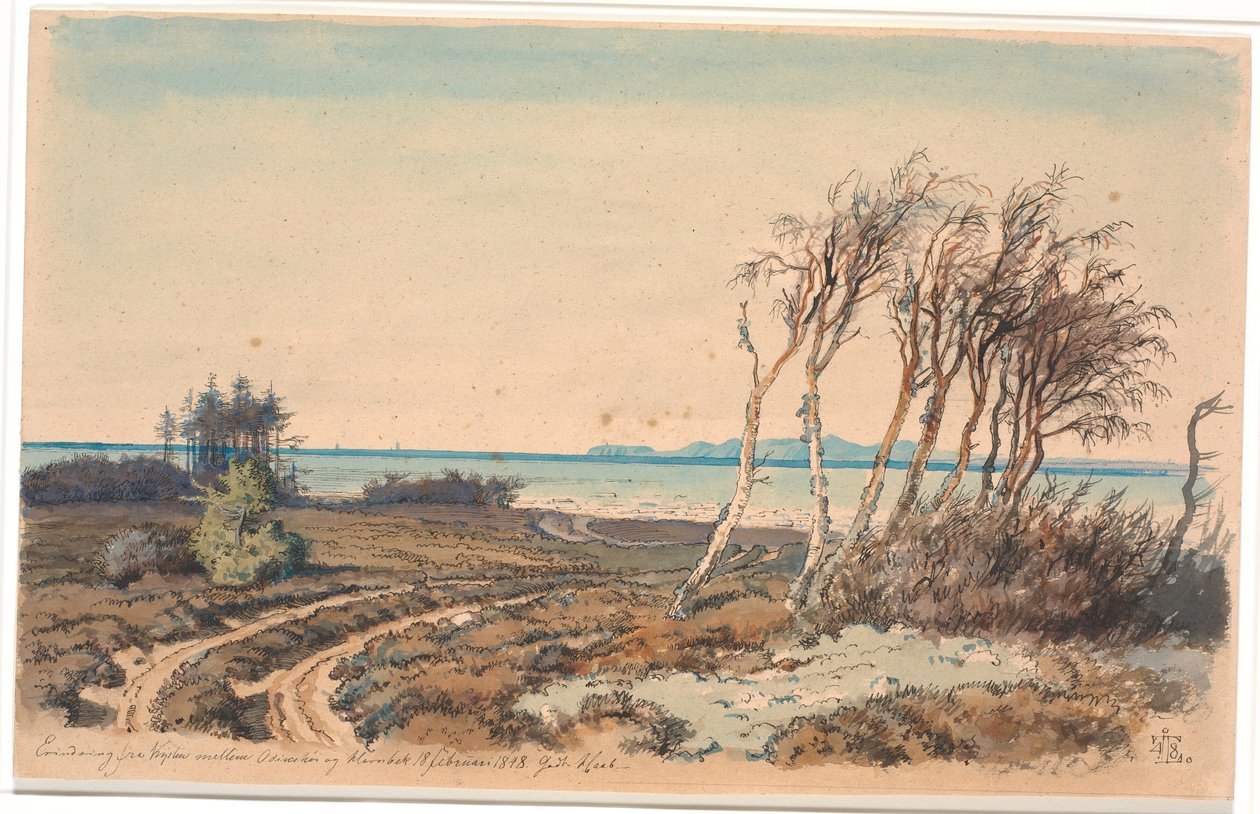 Blick auf Kullen von der Küste zwischen Odinshøj und Hornbæk von Johan Thomas Lundbye