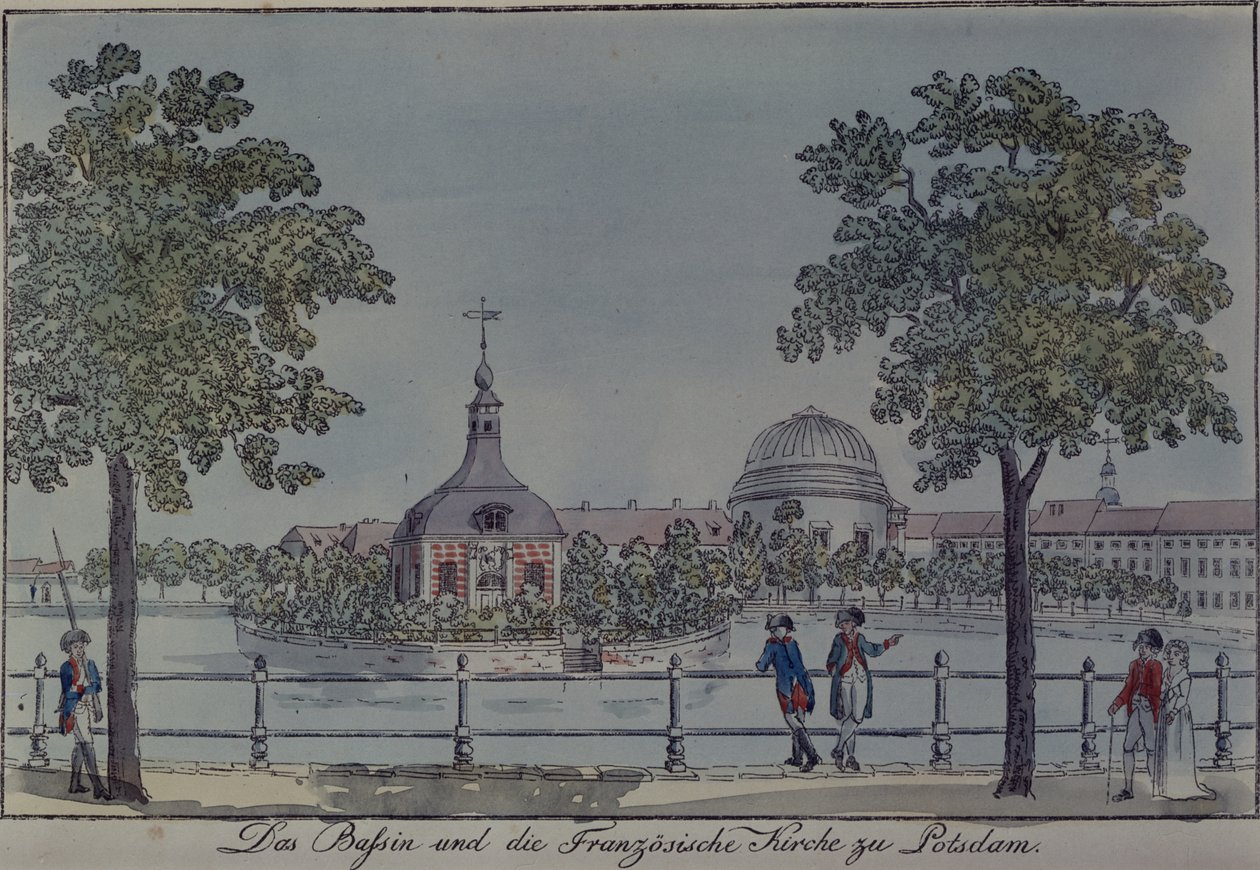 Der Pool und die Französische Kirche in Potsdam, ca. 1796 von Johann Friedrich Nagel