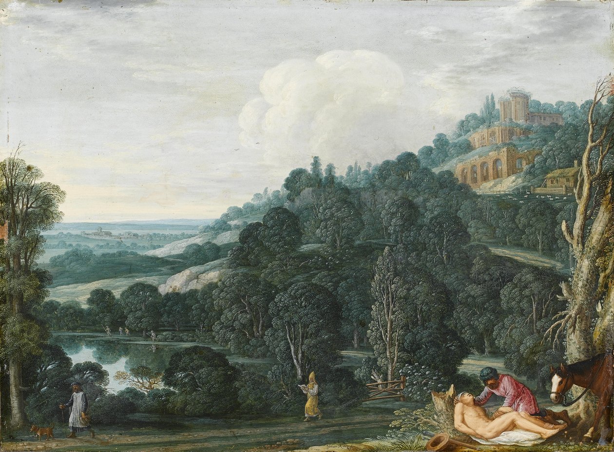 Weite Landschaft mit dem barmherzigen Samariter von Johann or Hans Konig