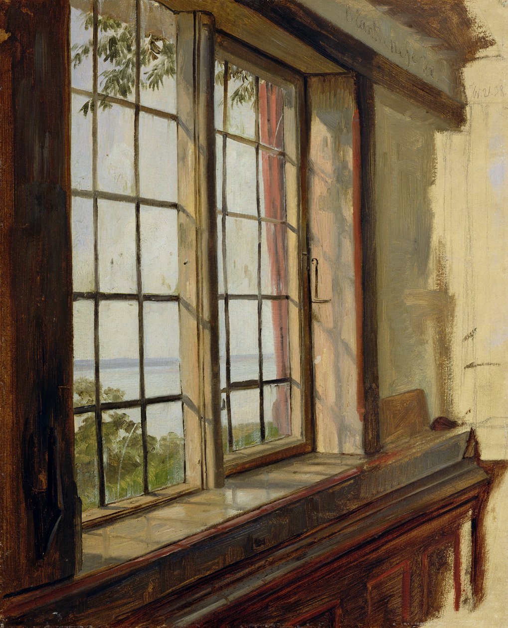 Blick auf die Elbe durch ein Fenster, 1838 von Johann Martin Gensler