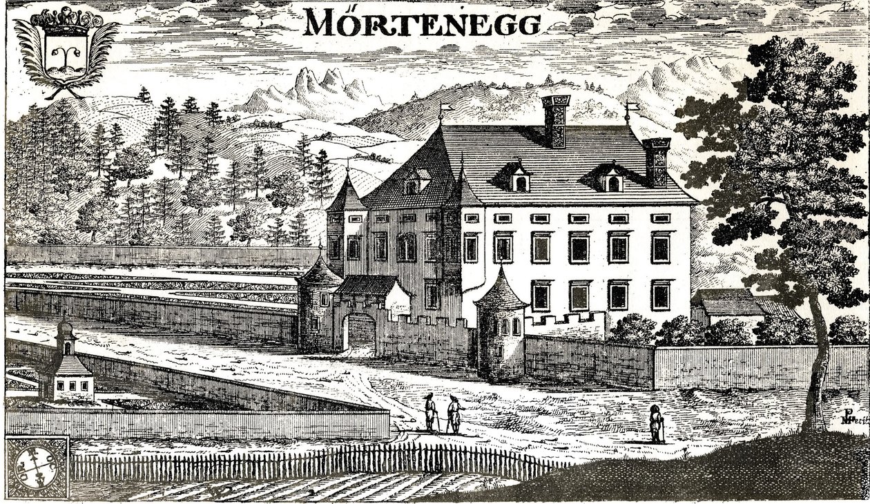 Schloss von Moertenegg im Jahr 1680 in der Kärntner Stadt Villach in Kärnten / Österreich / Europäische Union von Johann Weikhard von Valvasor