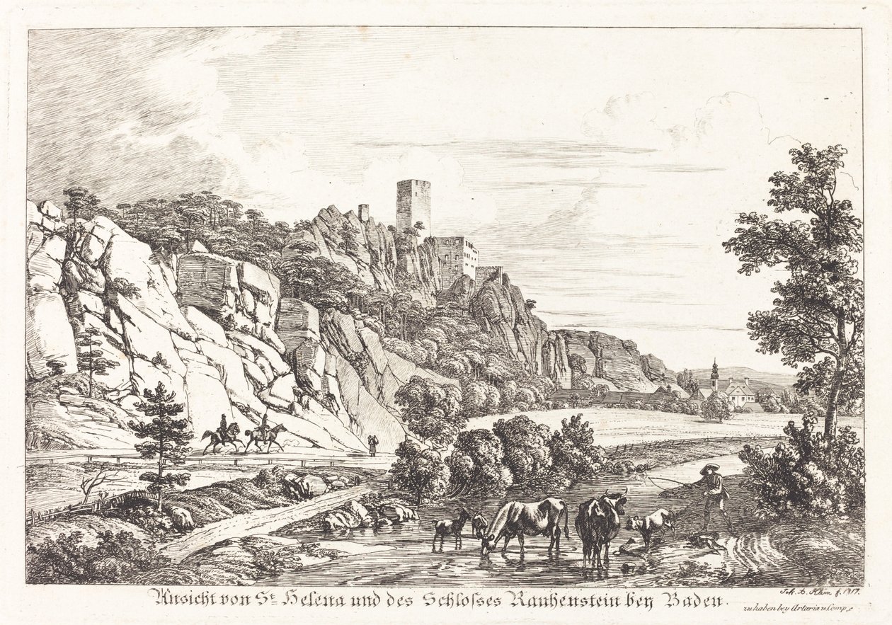 Ansicht von St. Helena und des Schlosses Rauhenstein bei Baden von Johann Adam Klein