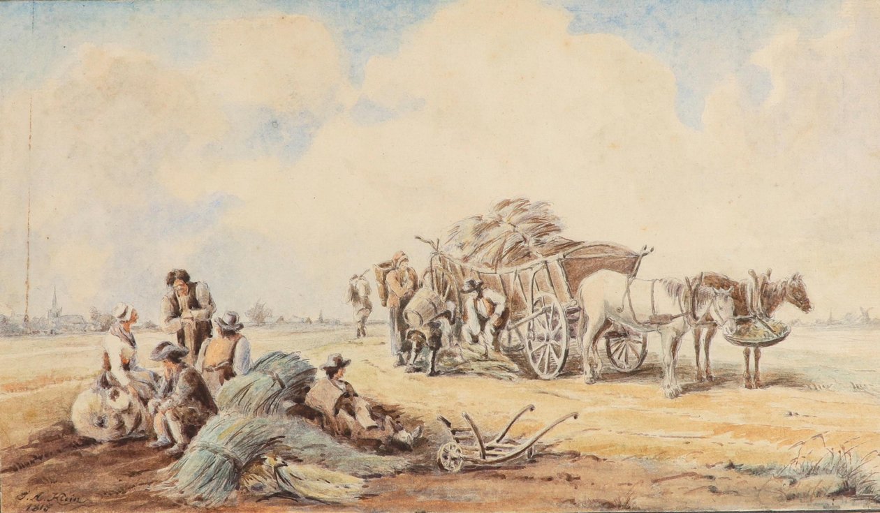 Pferdefuhrwerk und rastende Feldarbeiter von Johann Adam Klein