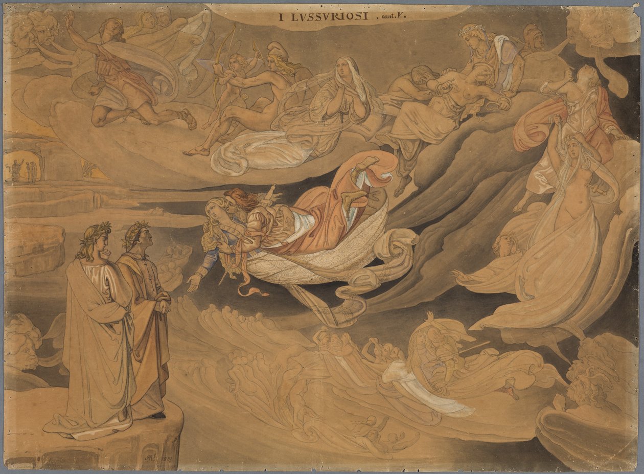 Dante im zweiten Kreis der Hölle, spricht mit Francisca da Rimini von Johann Anton Ramboux