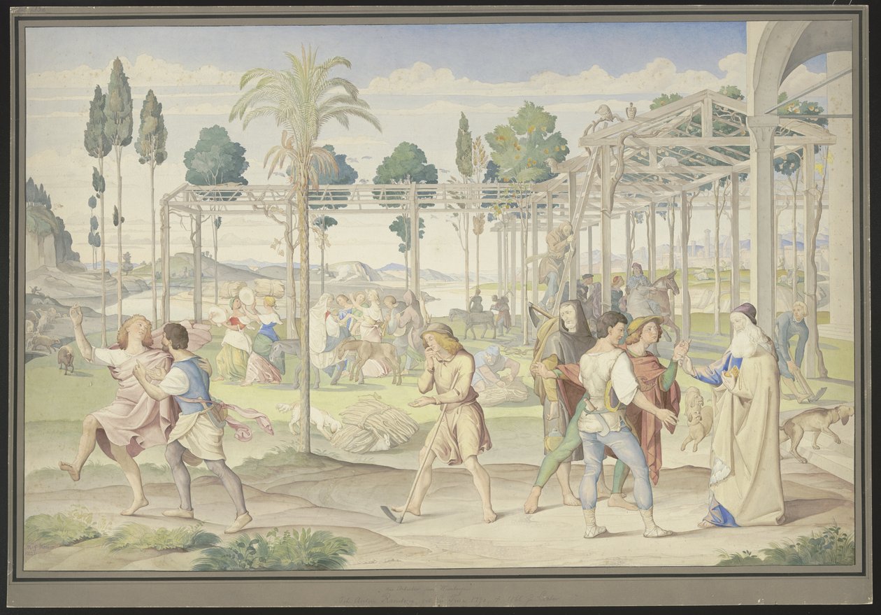 Das Gleichnis von den Arbeitern im Weinberg, Primaticcios Garten des Vertumnus und Poussins Reich der Flora nachempfunden von Johann Anton Ramboux