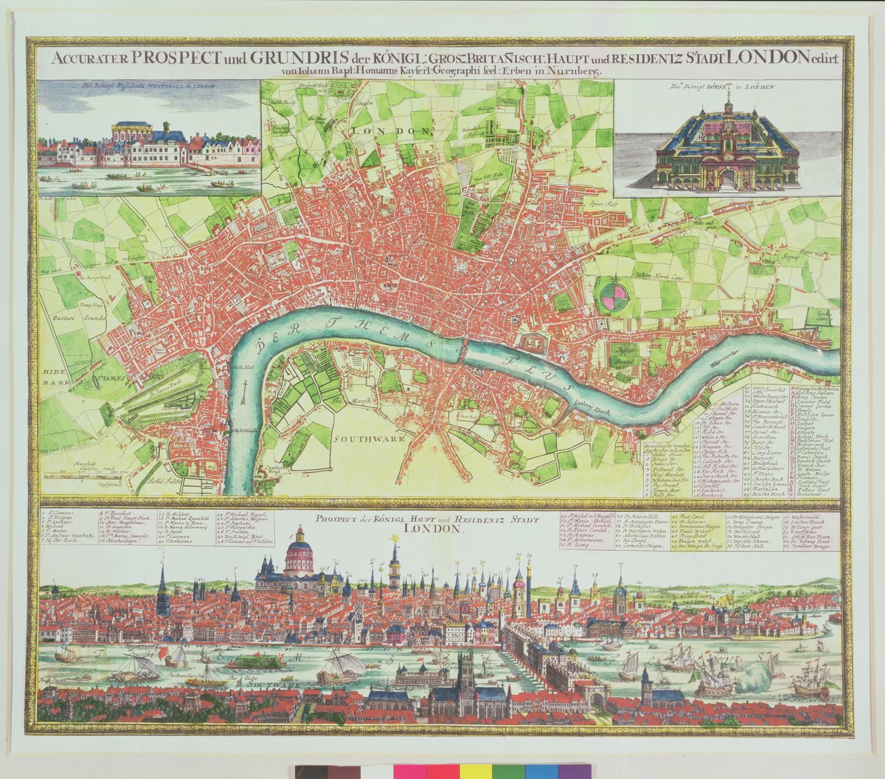 Luftbildkarte von London und Blick über die Themse vom Südufer, mit St. Paul