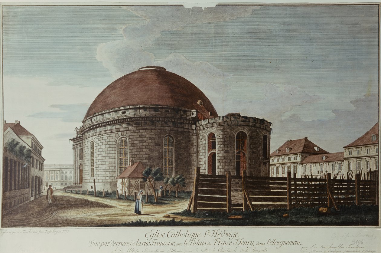 St. Hedwig, Kathedrale, Berlin (handkolorierte Gravur) von Johann Carl Wilhelm Rosenberg