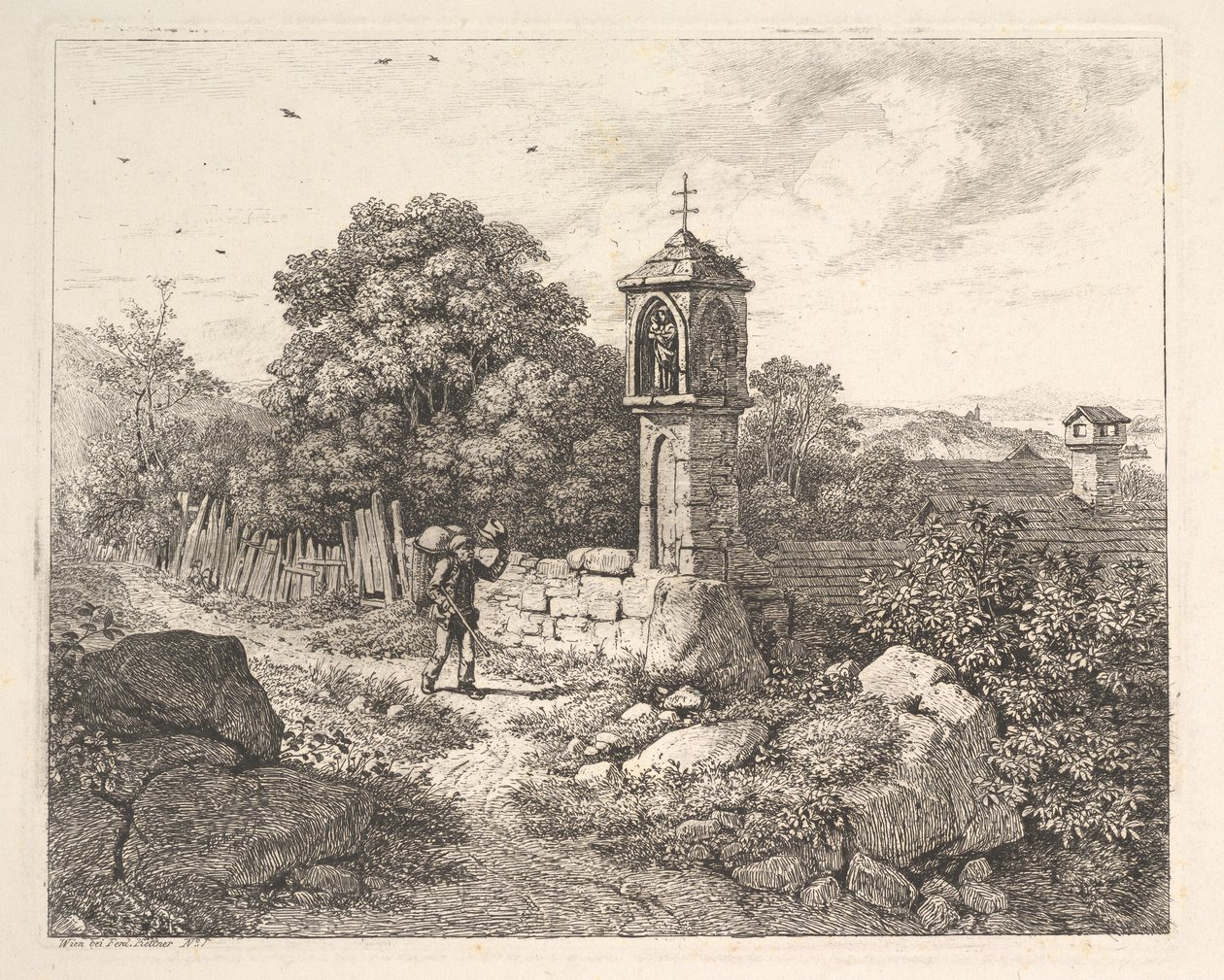Ein Bauer grüßt die Statue von Maria, 1817 von Johann Christian Erhard