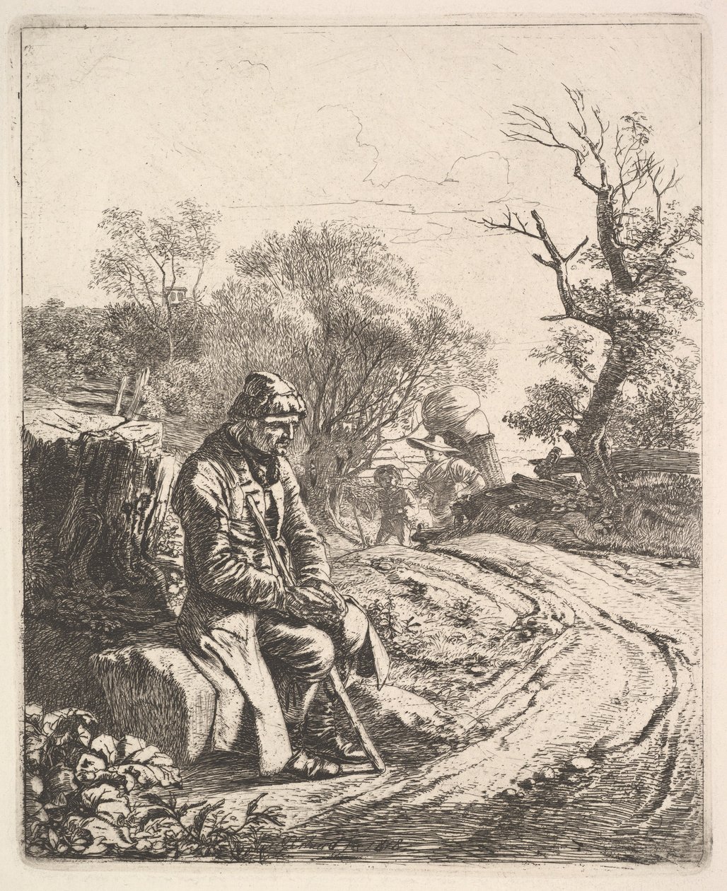 Ein alter Mann sitzt am Straßenrand, 1818 von Johann Christian Erhard