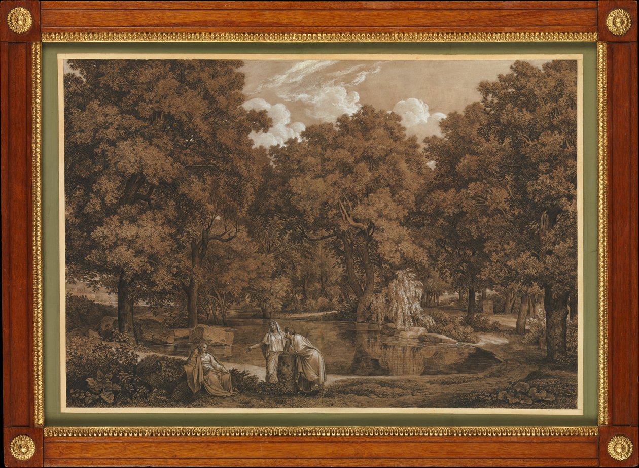Arkadische Landschaft mit drei Figuren an einem See von Johann Christian Reinhart