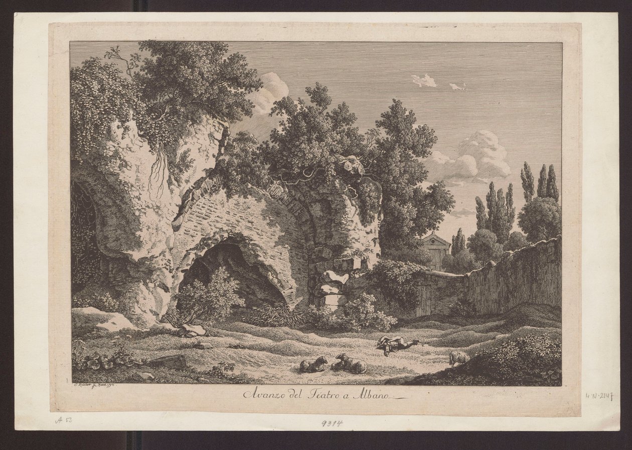 Überrest des Theaters in Albano (Hirte mit Schafen inmitten der Ruinen) von Johann Christian Reinhart