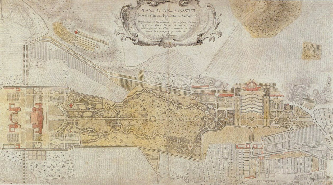 Plan des Friedrichsparks von Sanssouci in Potsdam, 1772 von Johann David Schleuen