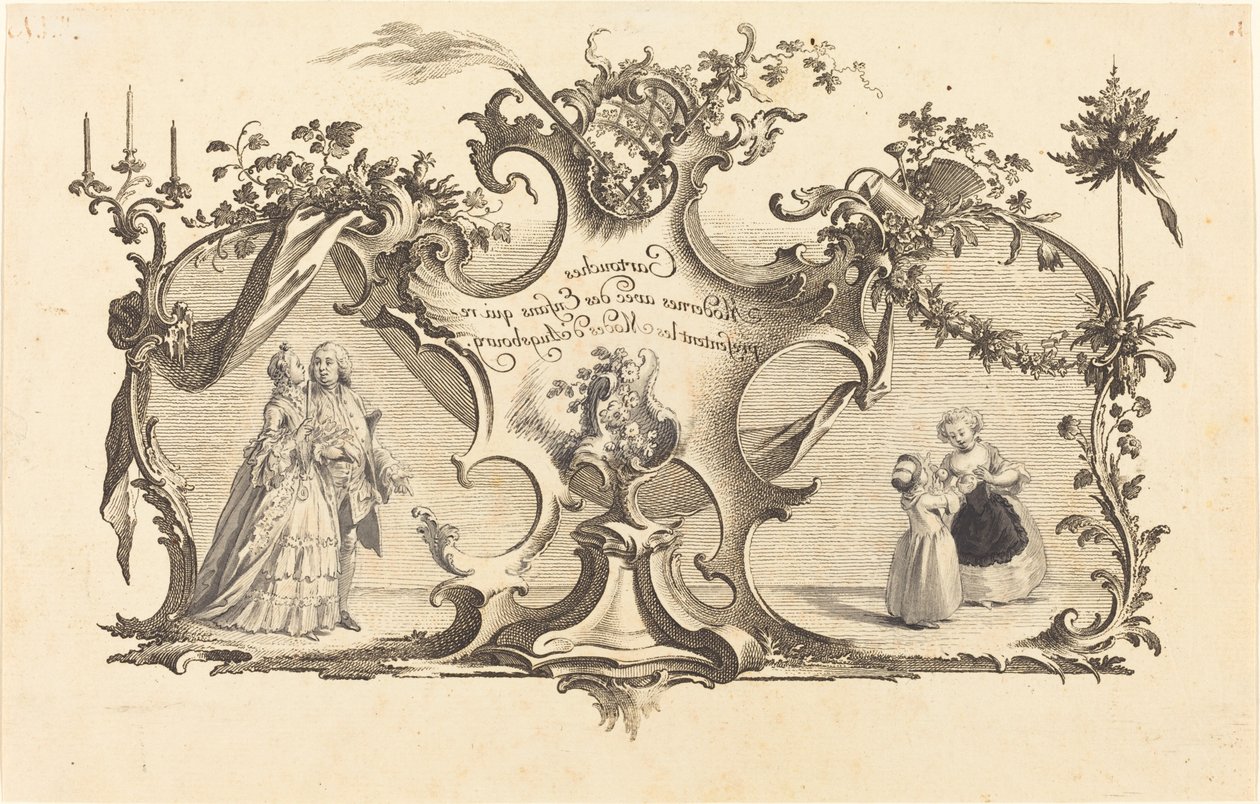 Moderne Kartuschen mit Kindern, die die Augsburger Moden darstellen von Johann Esaias Nilson