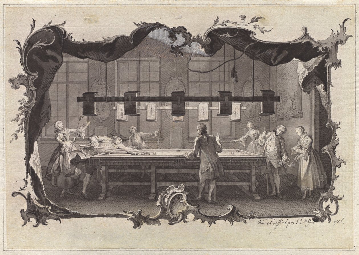 Damen und Herren beim Billardspielen von Johann Esaias Nilson