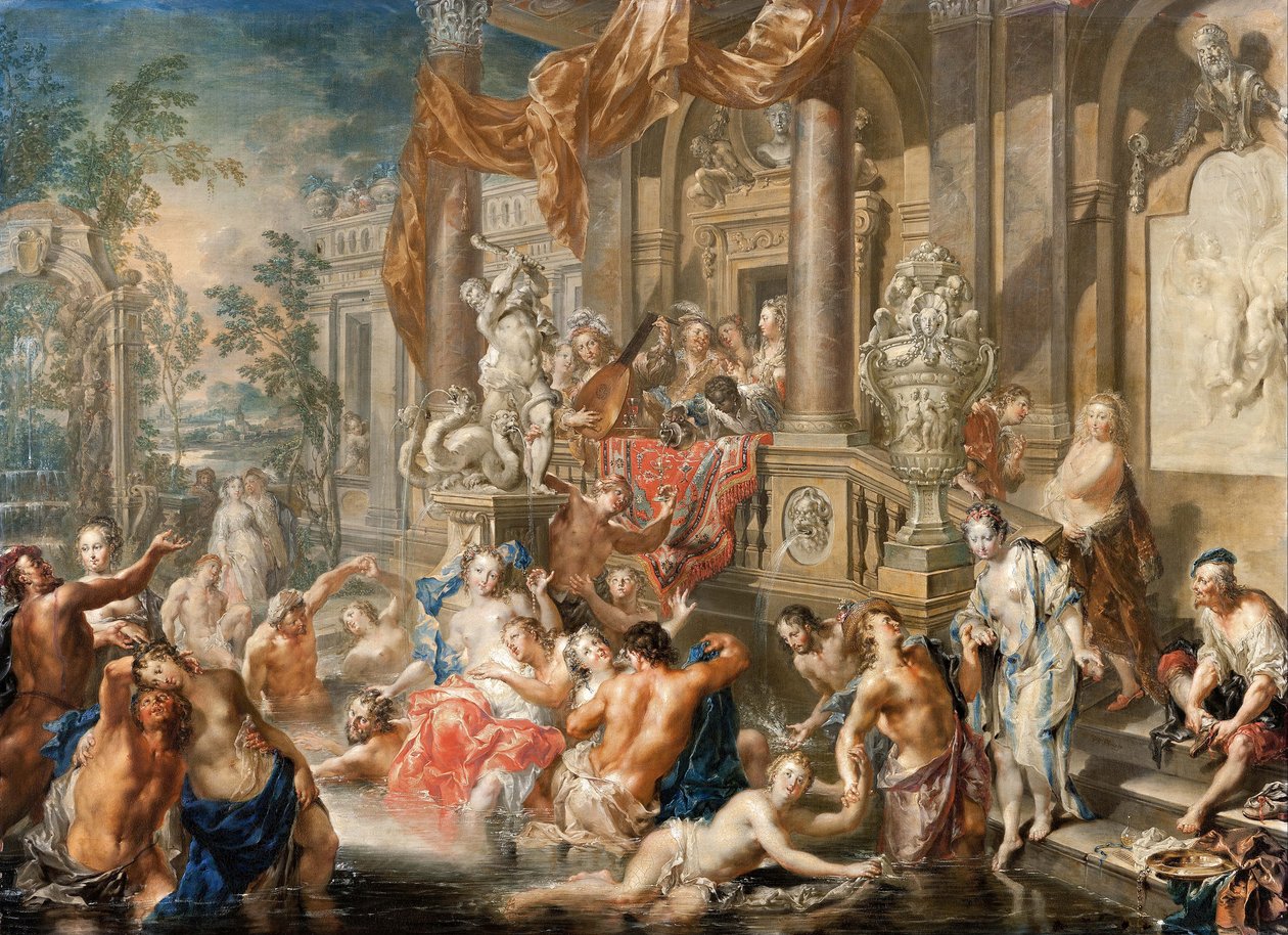 Brunnenszene vor einem Palast, 1731-1734 von Johann Georg Platzer