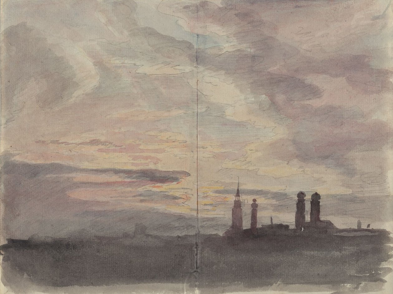 München: Abendhimmel über der Stadtsilhouette von Johann Georg von Dillis