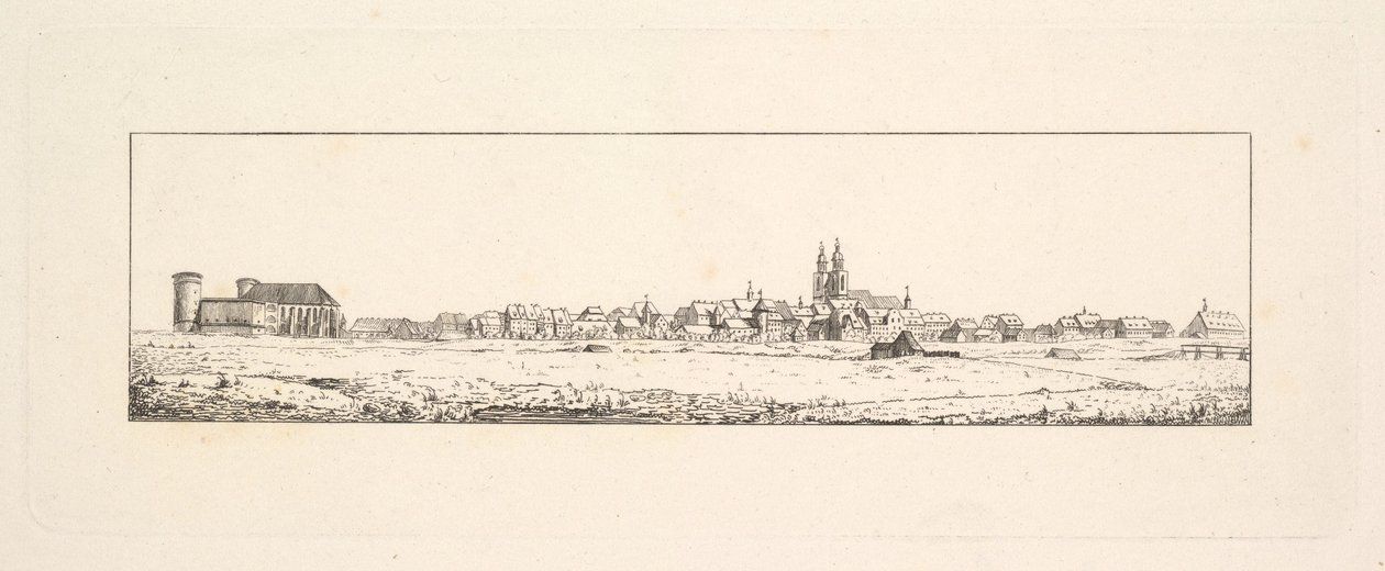 Ansicht einer alten Stadt mit einer Kirche und hohen Giebelhäusern von Johann Gottfried Schadow