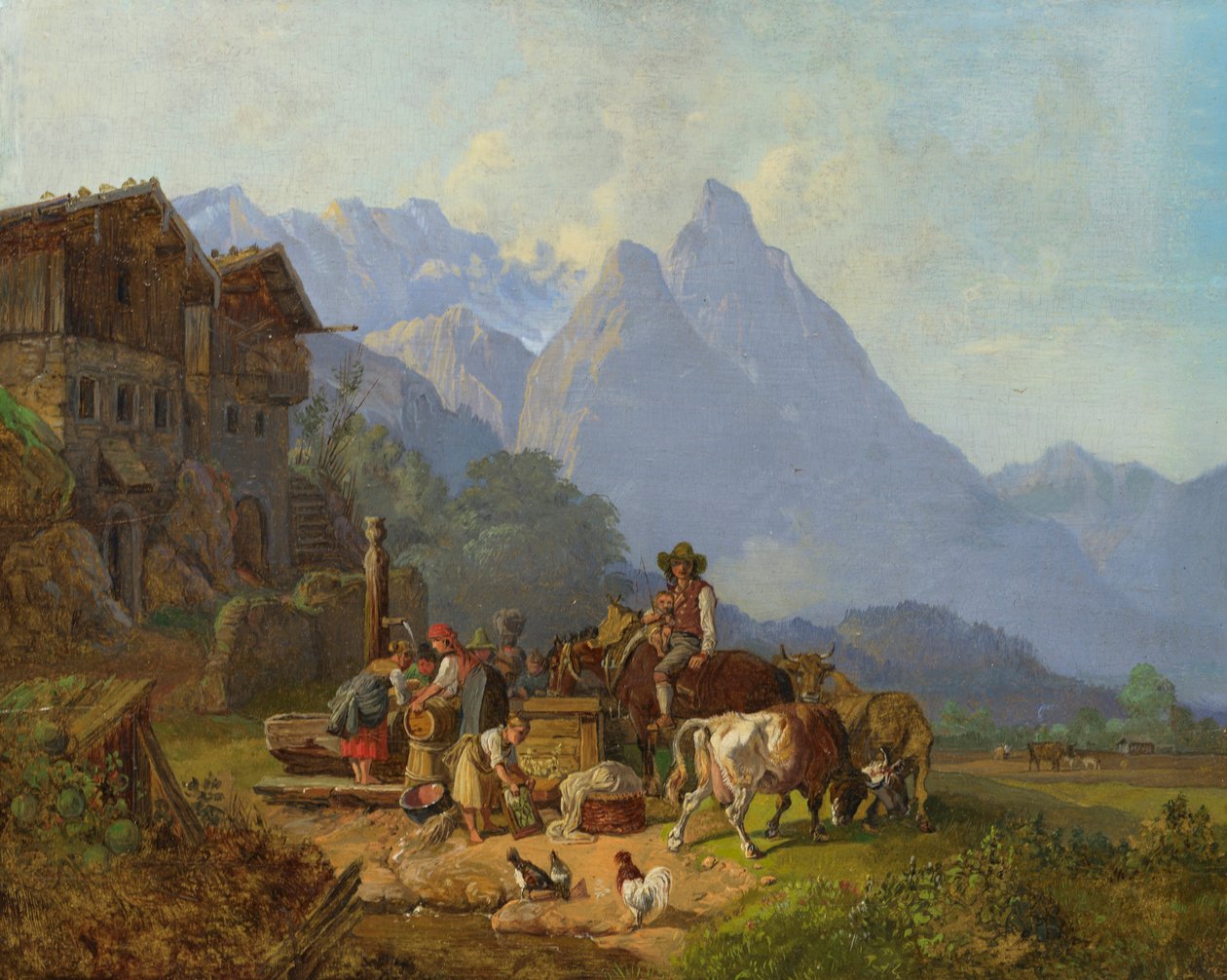 Gebirgsdorf mit Brunnen von Johann Gottfried Steffan