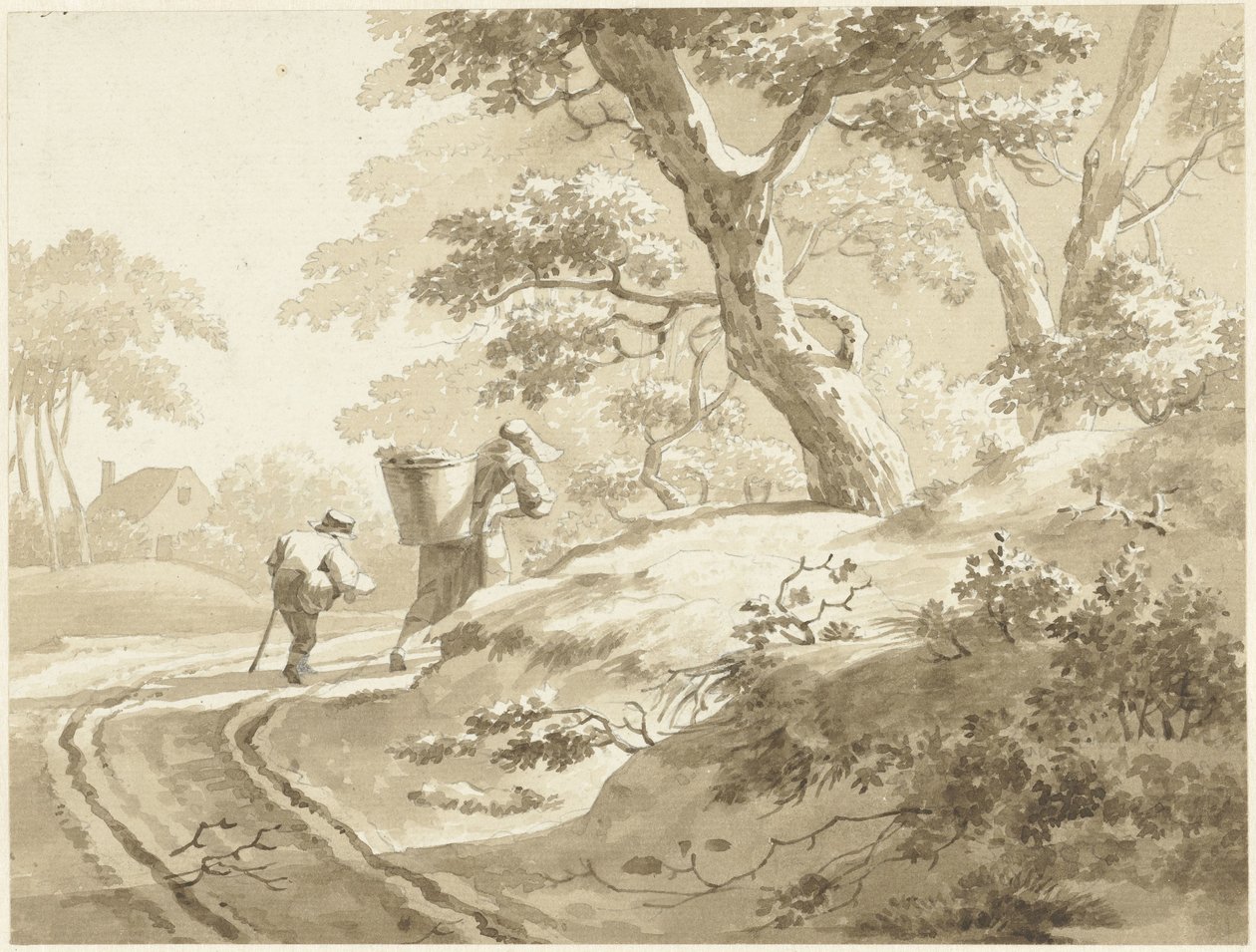 Landschaft mit Frau und Junge auf einem Landweg von Johann Heinrich Keller (II) (possibly)