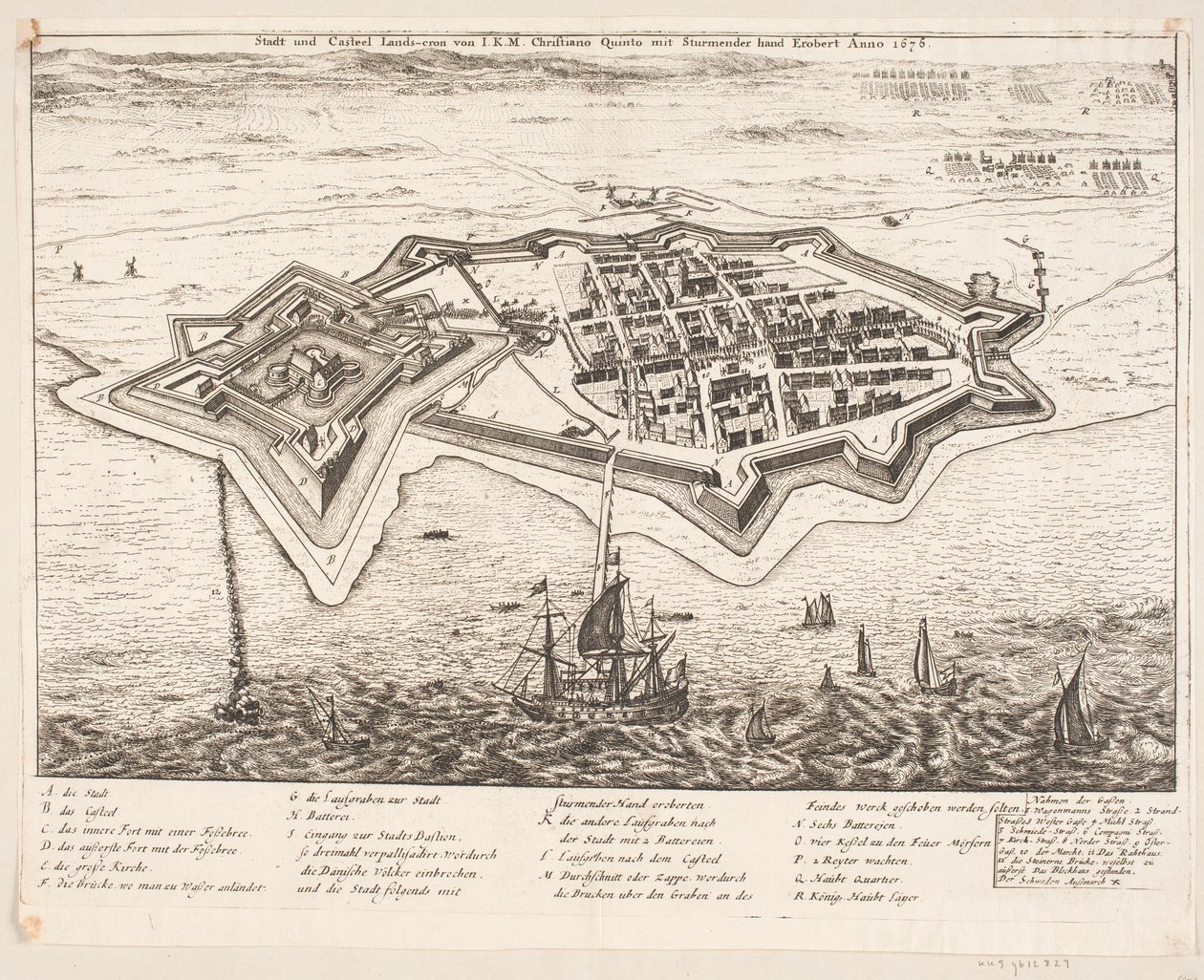 Stadt und Schloss Landscron von I.K.M Christiano Quinto erobert Anno 1676 von Johann Husman