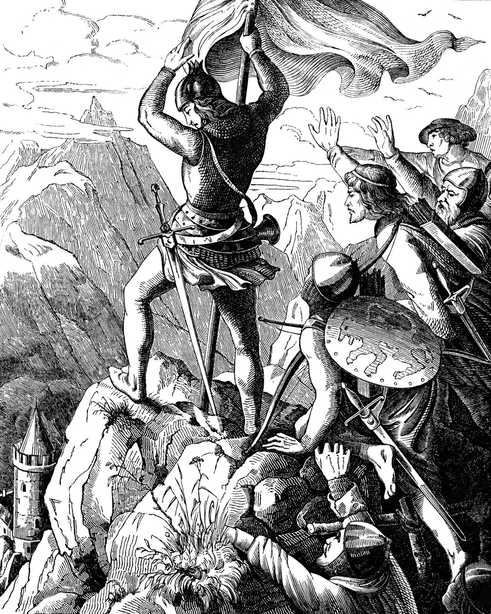 Otto I. von Bayern verhindert eine Niederlage des Kaisers bei Verona, Illustration aus der Geschichte des deutschen Volkes von E. Duller, 1840 von Johann Jakob Kirchhoff