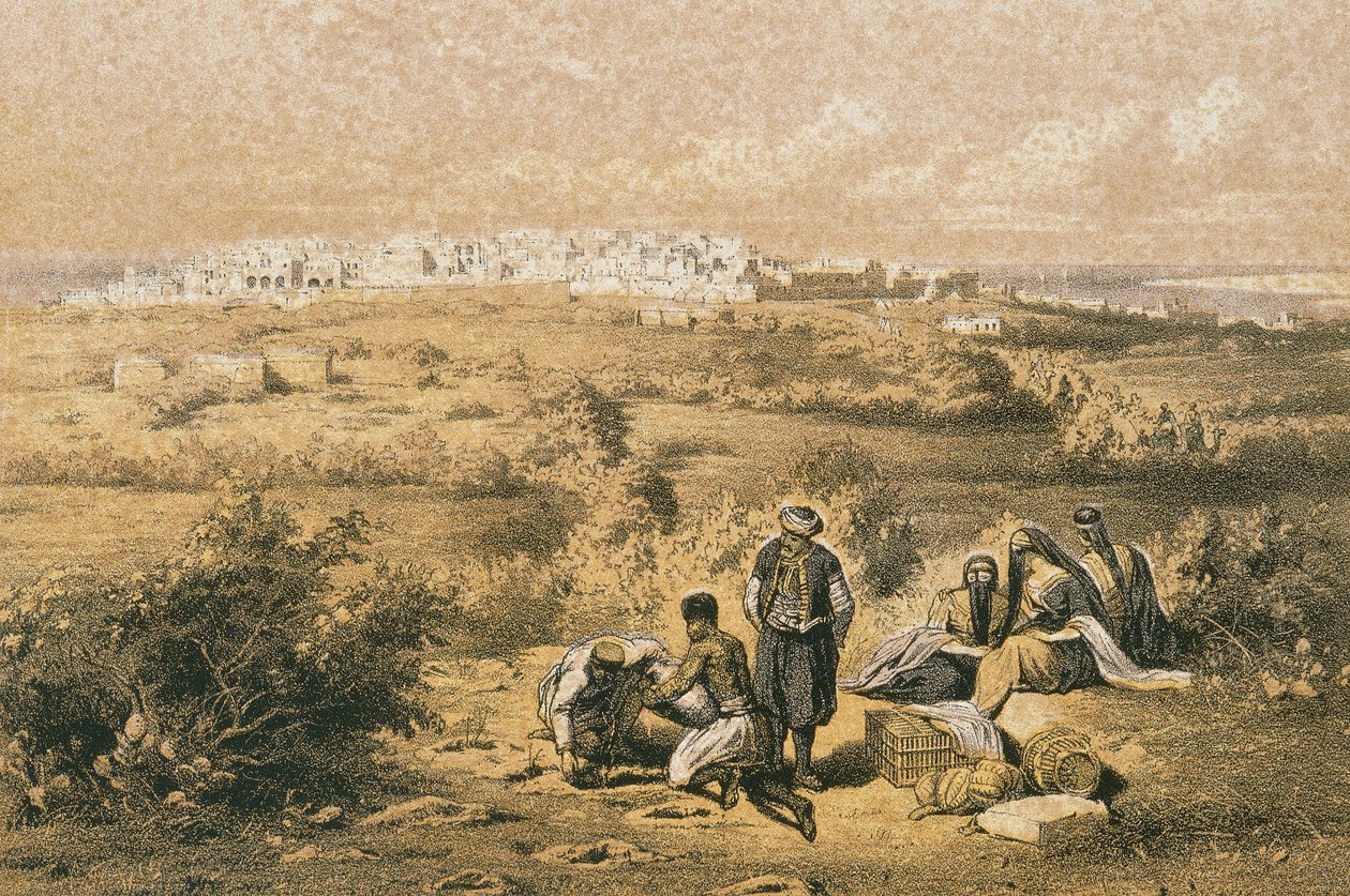 Ansicht von Haifa. Radierung von Bernatz et alii - Steinkopk J.F. Editore von Johann Martin Bernatz