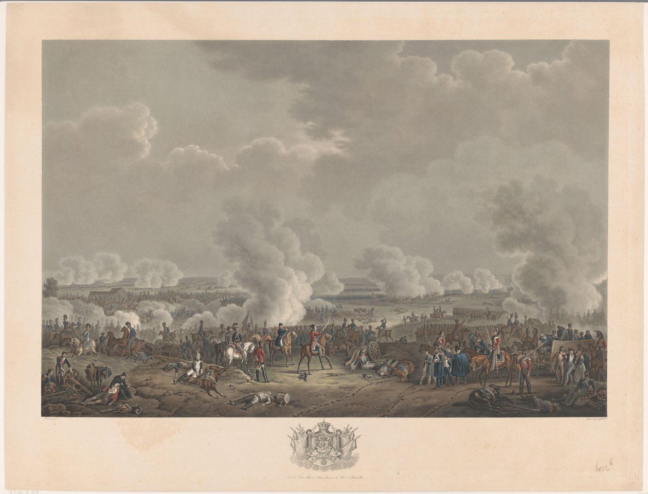 Schlacht bei Waterloo, 1815 (Twaalf platen van de aankomst en inhuldiging van Willem I in Brussel en de slagen bij Quatre-Bras en Waterloo in 1815) von Johann Nepomuk Gibèle