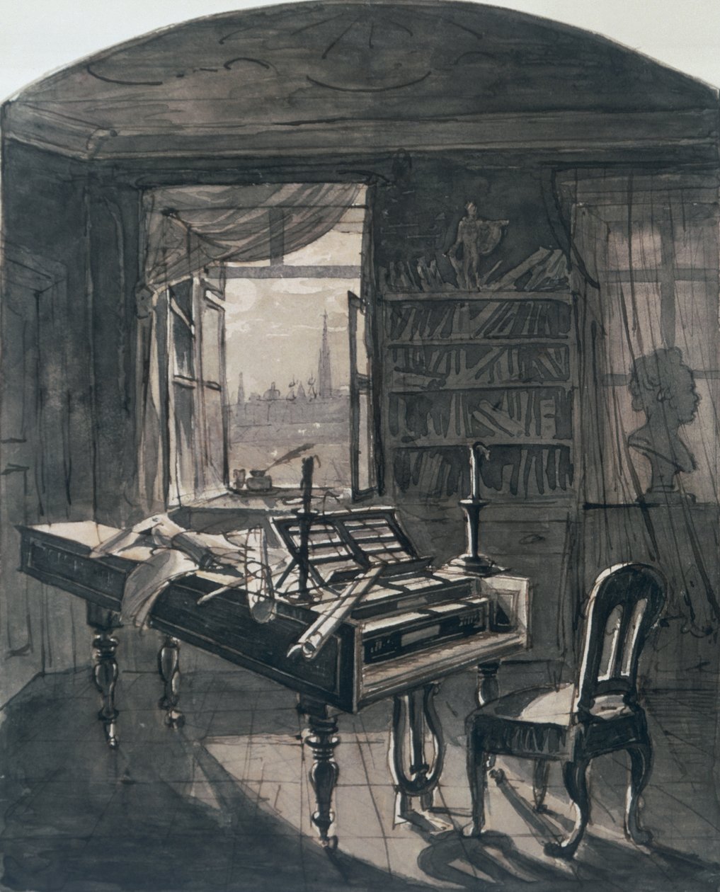 Beethovens Zimmer zum Zeitpunkt seines Todes, 1827 von Johann Nepomuk Hoechle