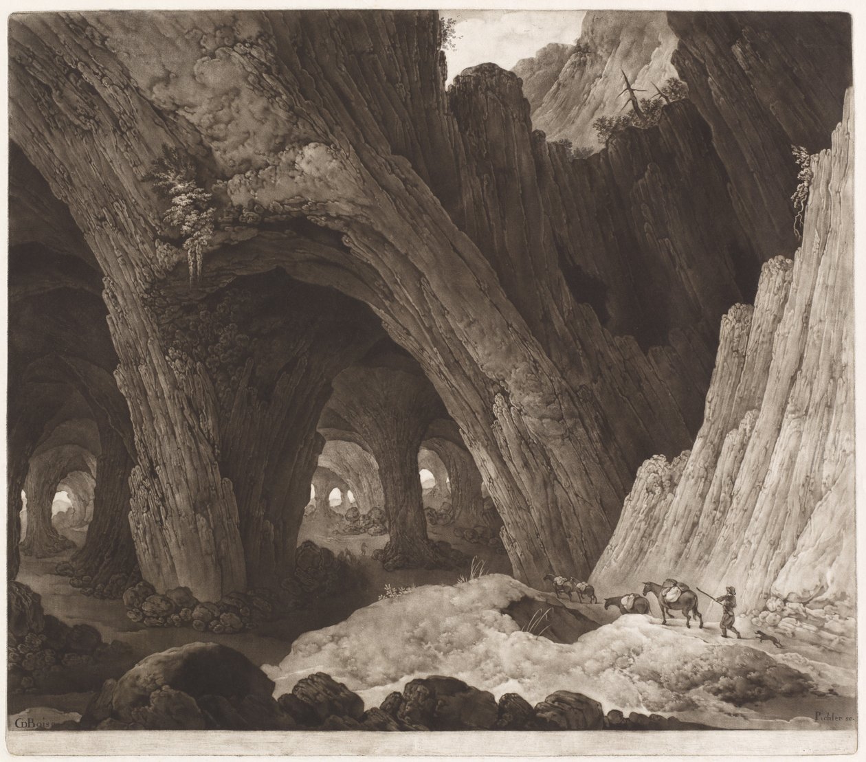 Reisende ruhen in gigantischen Höhlen von Johann Peter Pichler, after Guillam Dubois