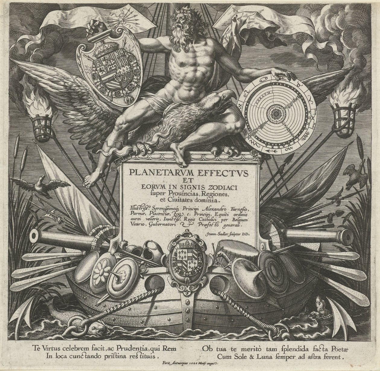 Jupiter und ein Kriegsschiff mit dem Wappen von Alessandro Farnese von Johann Sadeler (I)