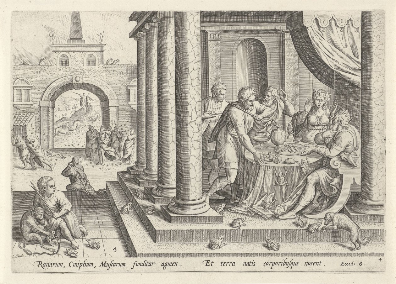 Plage der Frösche und der Mücken (Geschichte von Moses vor dem Exodus) (Historia plagarum in Aegijpto) von Johann Sadeler (I)