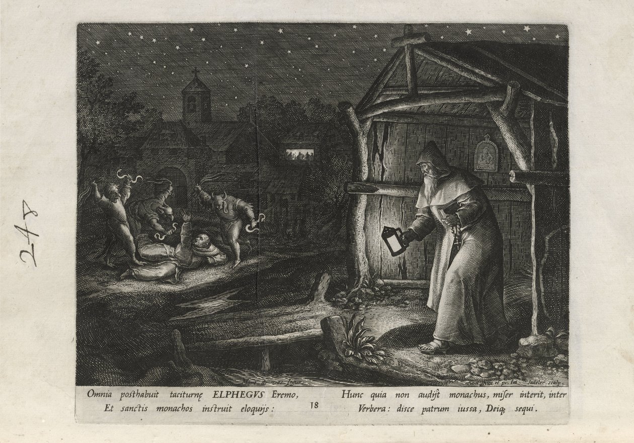 Elphegus, Tafel 18 von 25 aus der Serie Trophaeum Vitae Solitariae (Männliche Einsiedler) von Johann Sadeler I