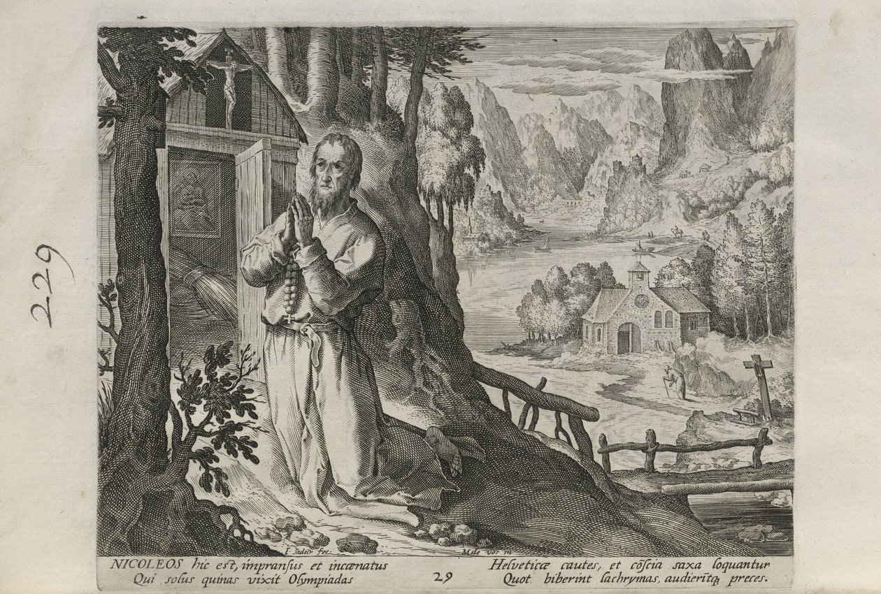 Nicoleos, Tafel 29 von 30 aus der Serie Sylvae Sacrae (Eremiten in Landschaften) von Johann Sadeler I