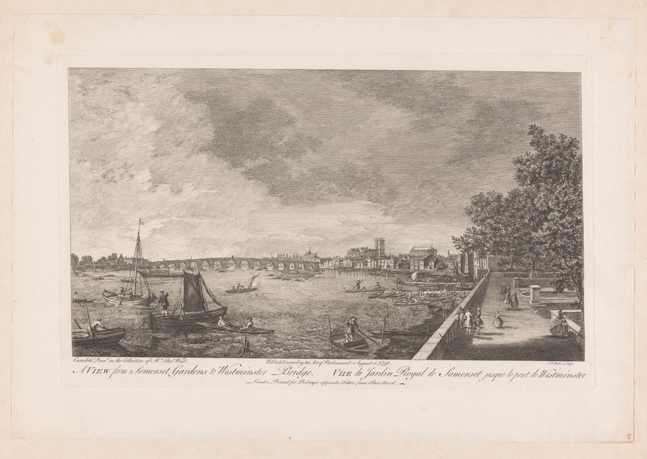 Ansicht von Somerset Gardens auf die Westminster Brücke in London von Johann Sebastian Muller