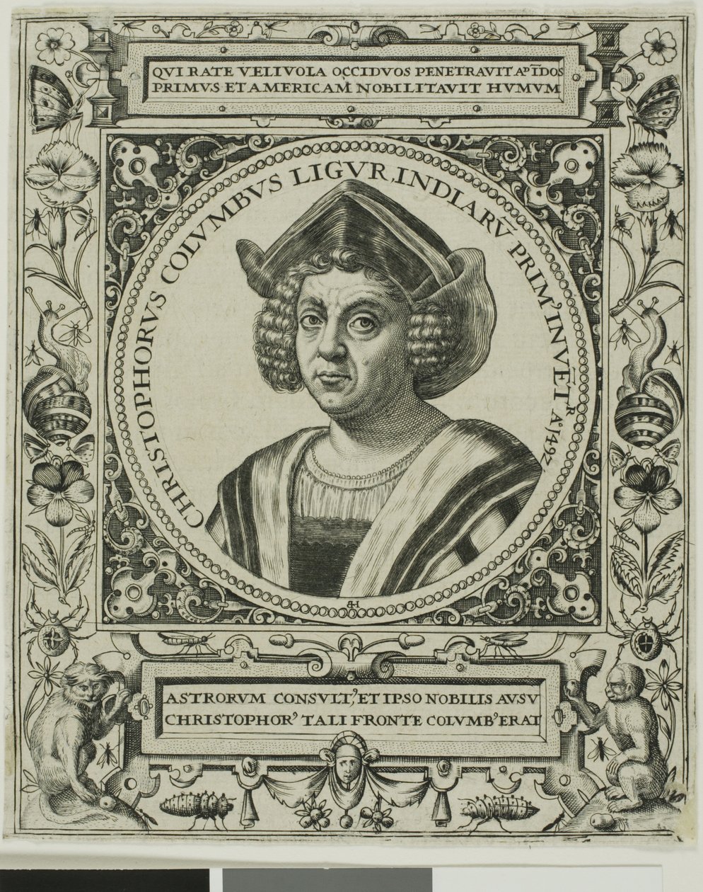 Christoph Kolumbus, Frontispiz aus Band 5 von Theodor de Brys Amerika von Johann Theodor de Bry