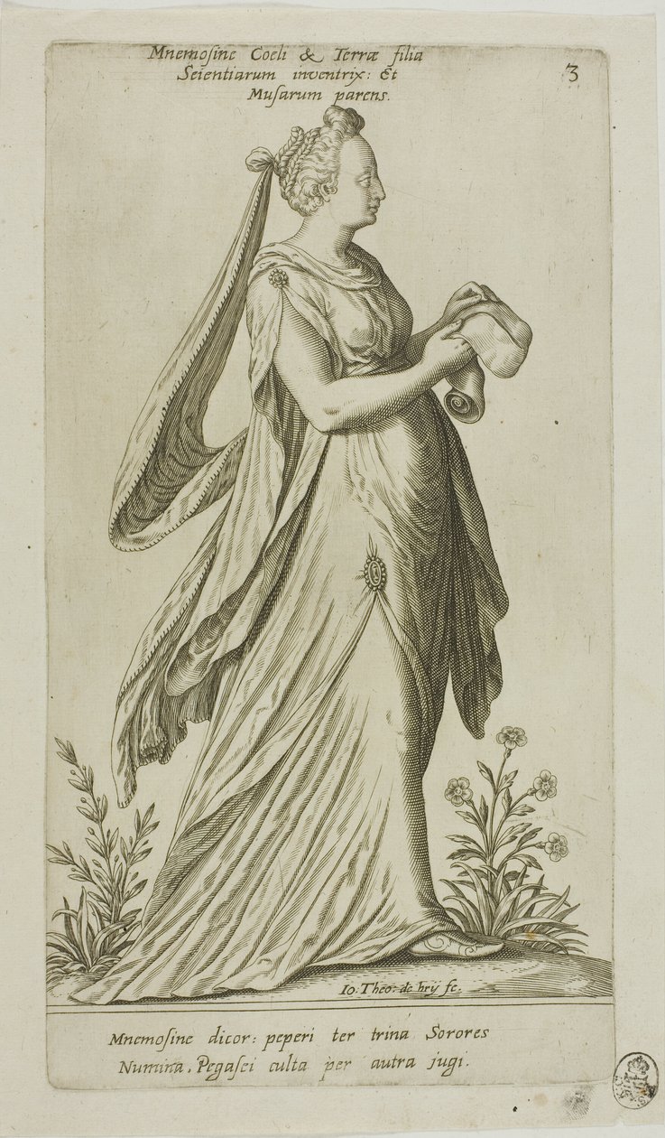Mnemosyne (Erinnerung), Tafel 3 aus Parnassus Biceps von Johann Theodor de Bry