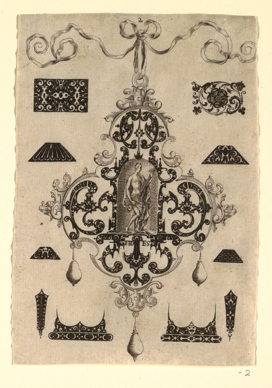 Tafel 2, aus einer Serie von acht Anhängerdesigns mit den Kardinaltugenden von Johann Theodor de Bry